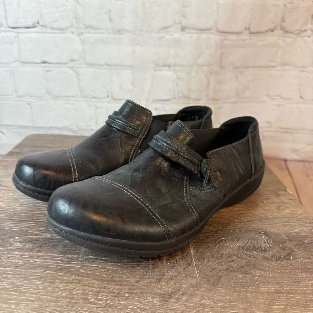 Clarks Black Slip-On Loafers with Elastic Panels